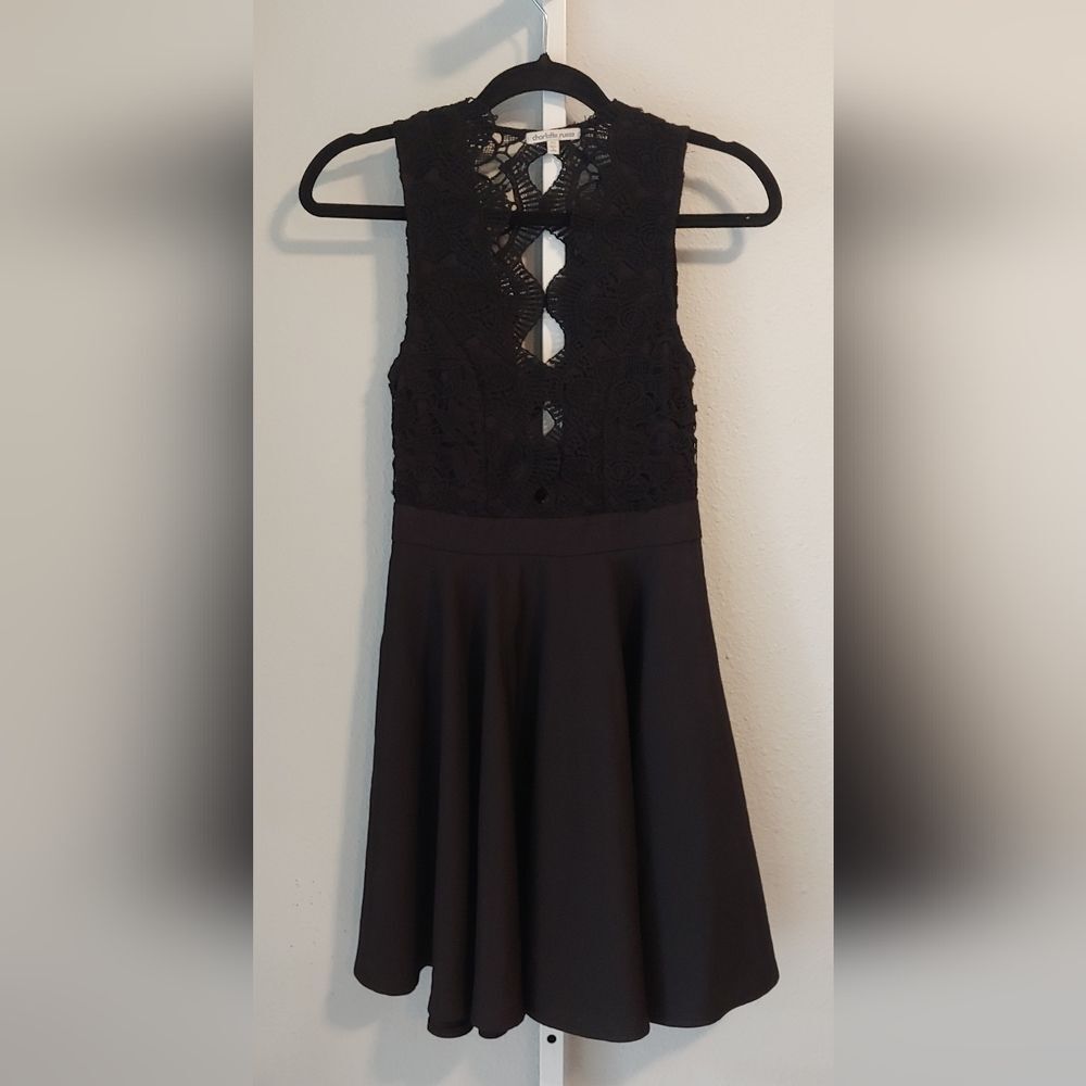 Charlotte Russe Sleveless Black Formal Dress w Lace Top Sz XS